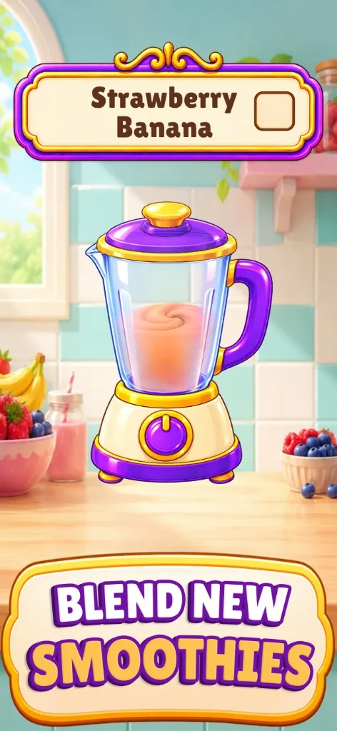 The blender mixing a Strawberry Banana smoothie